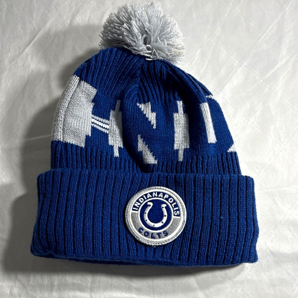 New Era Indianapolis Colts NFL Knit Pom Beanie Hat Blue/White/Gray One Size